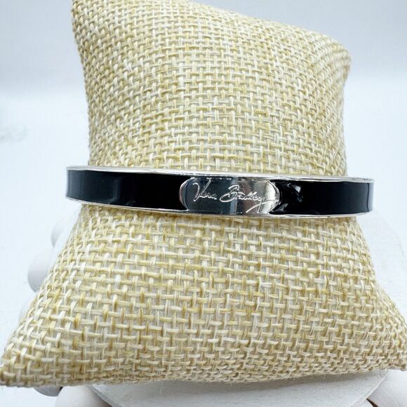 Vera Bradley Women's Silver Tone Black Enamel Narrow Bangle Bracelet - Picture 1 of 9